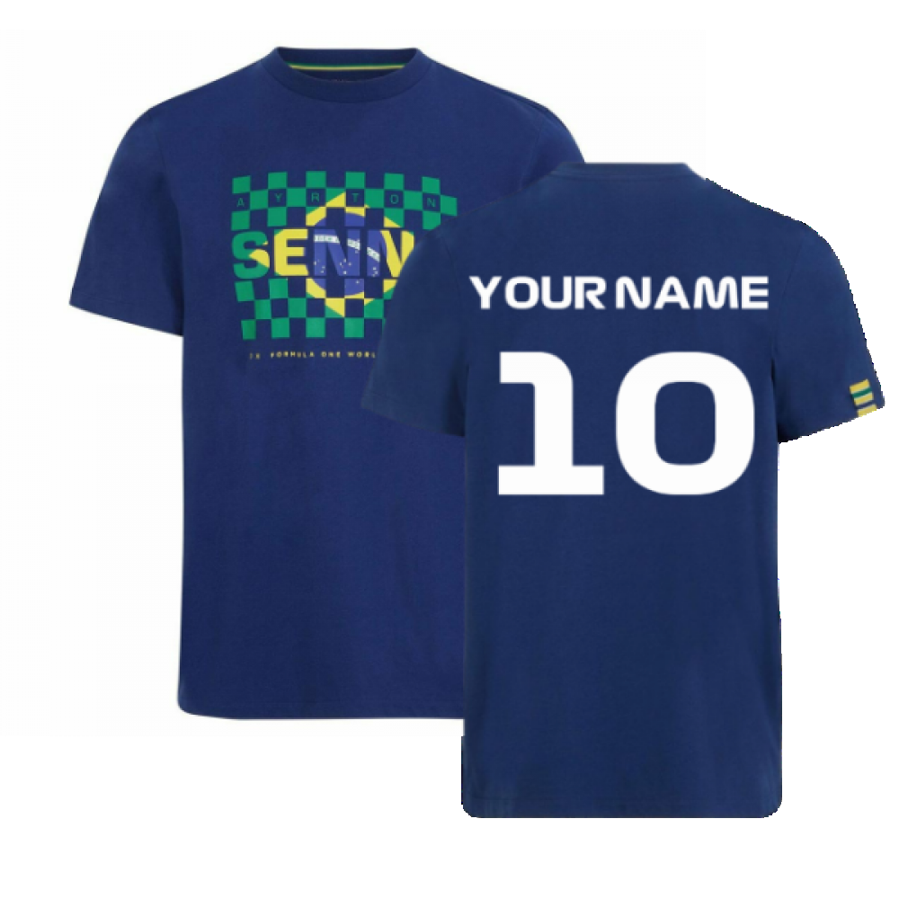 Ayrton Senna FW Mens Flag Tee (Navy) (Your Name)_0